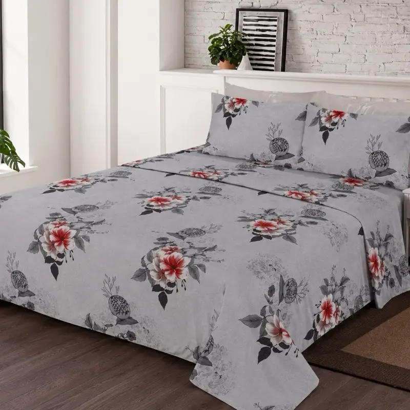 Queen 6-Piece Bed Sheet Set – Gray Floral