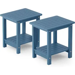 YEFU Outdoor Side Table for Patio: 16" HIPS Weather - Resistant Adirondack Tables Set of 2 - Small Square End Tables for Backyard Pool Porch Balcony - Indoor Outdoor Double Layer Table Navy Blue Blue