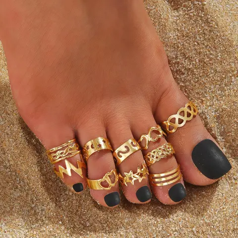 Women's Summer Fashionable Beauty Hollow-Out & Heart Design Alloy Body Jewelry, Versatile Beach Sandal & Slipper Foot Accessories