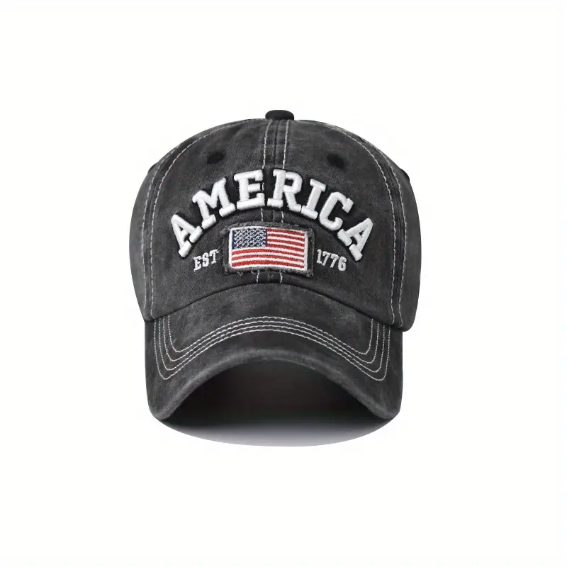 Vintage Polyester Fabric Baseball Cap - Breathable, Adjustable-Size, American Flag Embroidered - Ideal for Outdoor Sports, Independence Day Celebrations