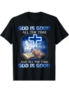 1pc Men's God Has Always Been Very Good Graphic T-Shirt, 100% Cotton Fabric, Crew Neck, Short Sleeve, Regular Fit, Weekend Casual Wear, Spring Summer All-Season Casual Wear, 180gsm - Ideal for Va, Classic Retro Style, vintage graphic mens tee shirts