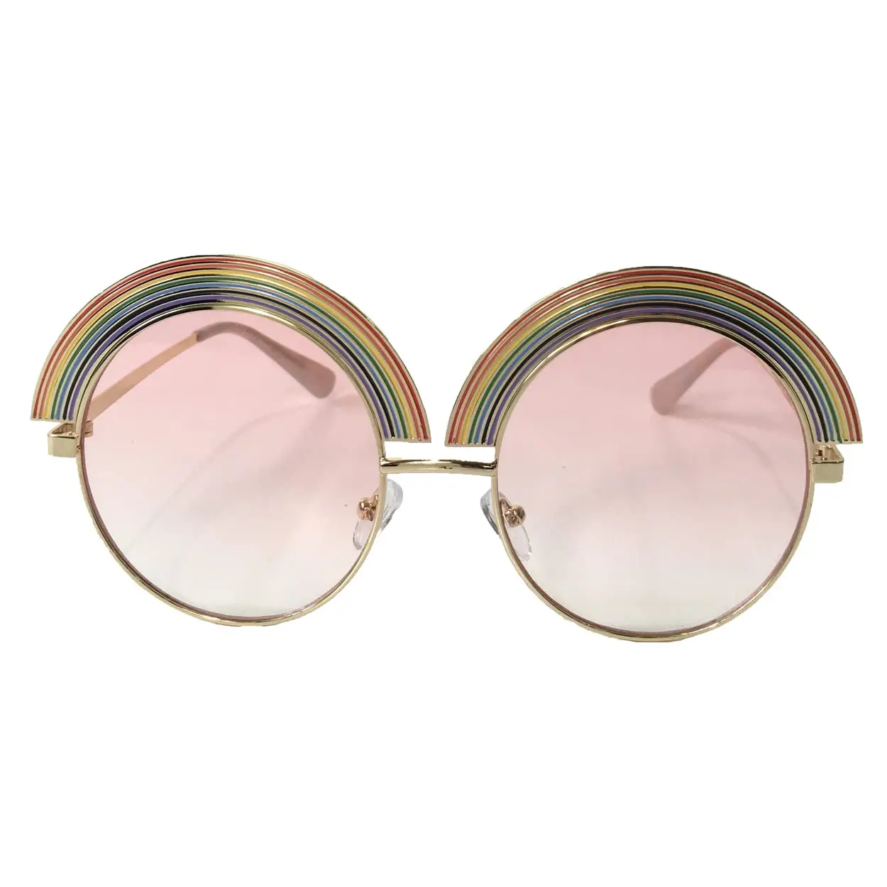 Fashion Culture Women's Round Sunglasses - Pink Frame, Over The Rainbow Ombre Lens, UV Protection, Festive Summer Fashion Accessory, Womens Sunglasses