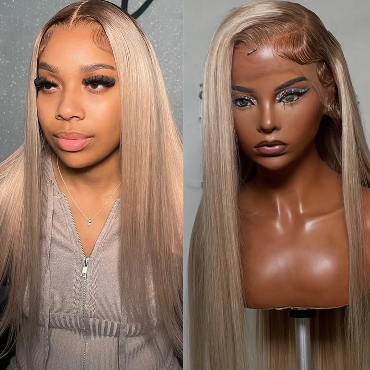 32 Inches Brown Roots Ash Blonde Colored Straight Human Hair Wig 13X4 Lace Frontal Wigs Transparent Lace 200% Density Ombre Ash Blonde Pre-Plucked With Baby Hair Human Hair Wig For Women, Wedding, Daily Wear