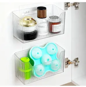 2 Pack Cabinet Door Organizer, Adhesive Wall Mounted Organizer Bins, Clear Storage Caddy, Stackable Basket for Kitchen Cabinets, Bathroom, Pantry, Office, and Tabletop Organization