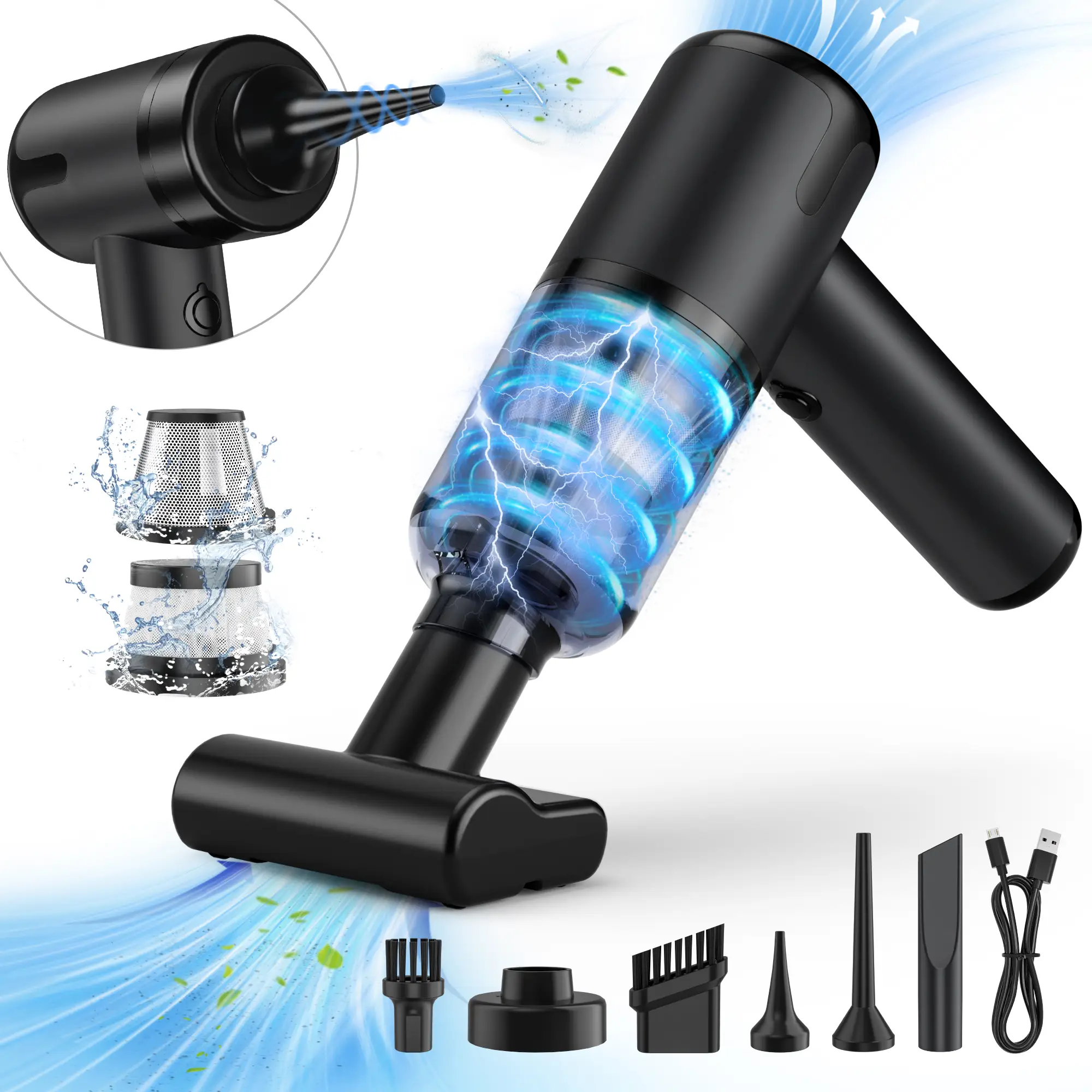 TEHANLD Handheld Car Vacuum Cleaner Portable Cordless 21000PA, Vacuum Cleaner with Multi-Nozzles, Mini Hand Held Vacuum Rechargeable for Home, Car, Pe