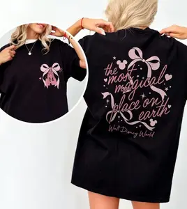 Vintage Castle Coquette Bow 2 Side Shirt, The Most Magical Place On Earth Tee, Magic Kingdom, Walt DisneyWorld Family Trip Shirt