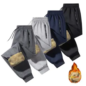 Men's Fleece-Lined Jogger Pants with Drawstring Waist & Zipper Pockets for Outdoor Running & Casual Lounge Wear - Thermal Insulation & Fitted Design