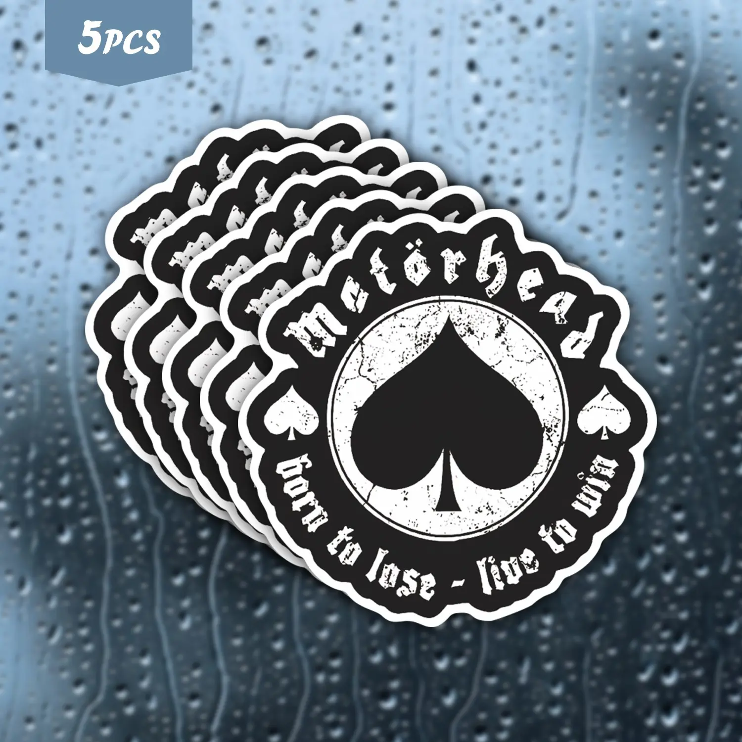 5Pcs "Motörhead Born to Lose - Live to Win" Ace of Spades Waterproof Vinyl Sticker, Self-Adhesive Decal, Suitable For Water Bottles, Laptops, Cars, Tablets, Ideal For Rock Fans, Metalheads And Punk Aesthetic Enthusiasts