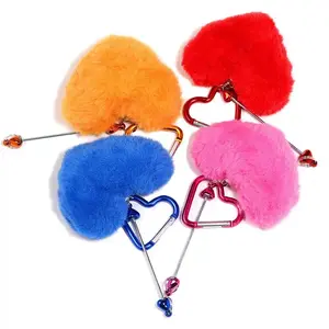 5PCS Heart Pom-Pom DIY Beaded keychains, perfect gifts, a set of mixed colors , easy to DIY, fun and creative gifts for home office school business project beads making