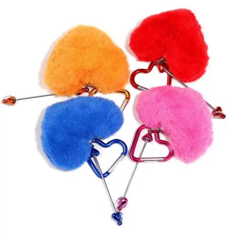 DIY Beaded Heart Pom-Pom Keychains 5-Pack (5 Mix Colors) - Easy to Make, No Choking Hazard Small Balls, Ideal for Business & School Projects, Gifts for Beading Enthusiasts, Diy Keychains, Hearts