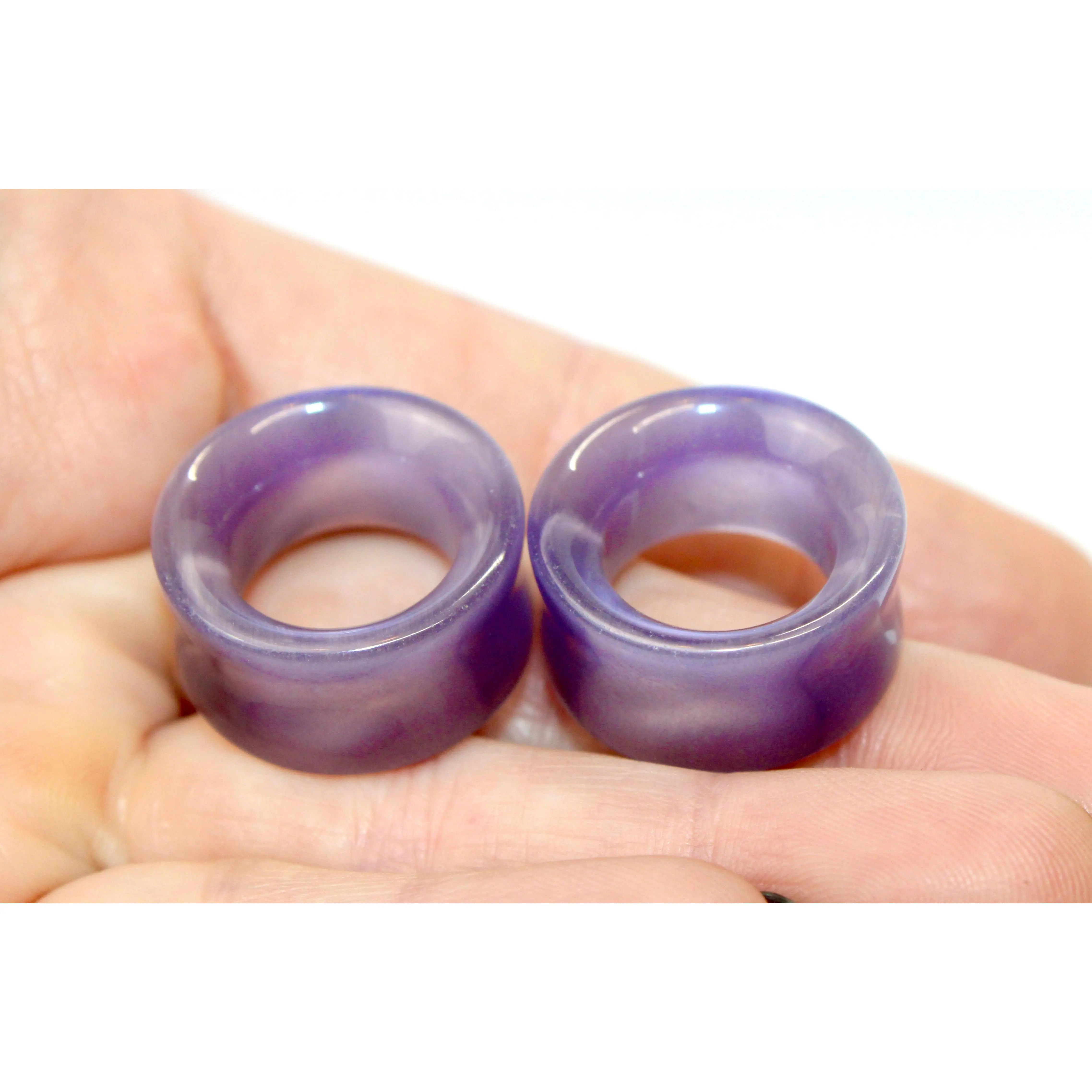 Dark Purple Cat Eye Glass Double Flare Tunnel, Body-Safe Fashionable Jewelry, Multiple Sizes for Body Jewelry Enthusiasts