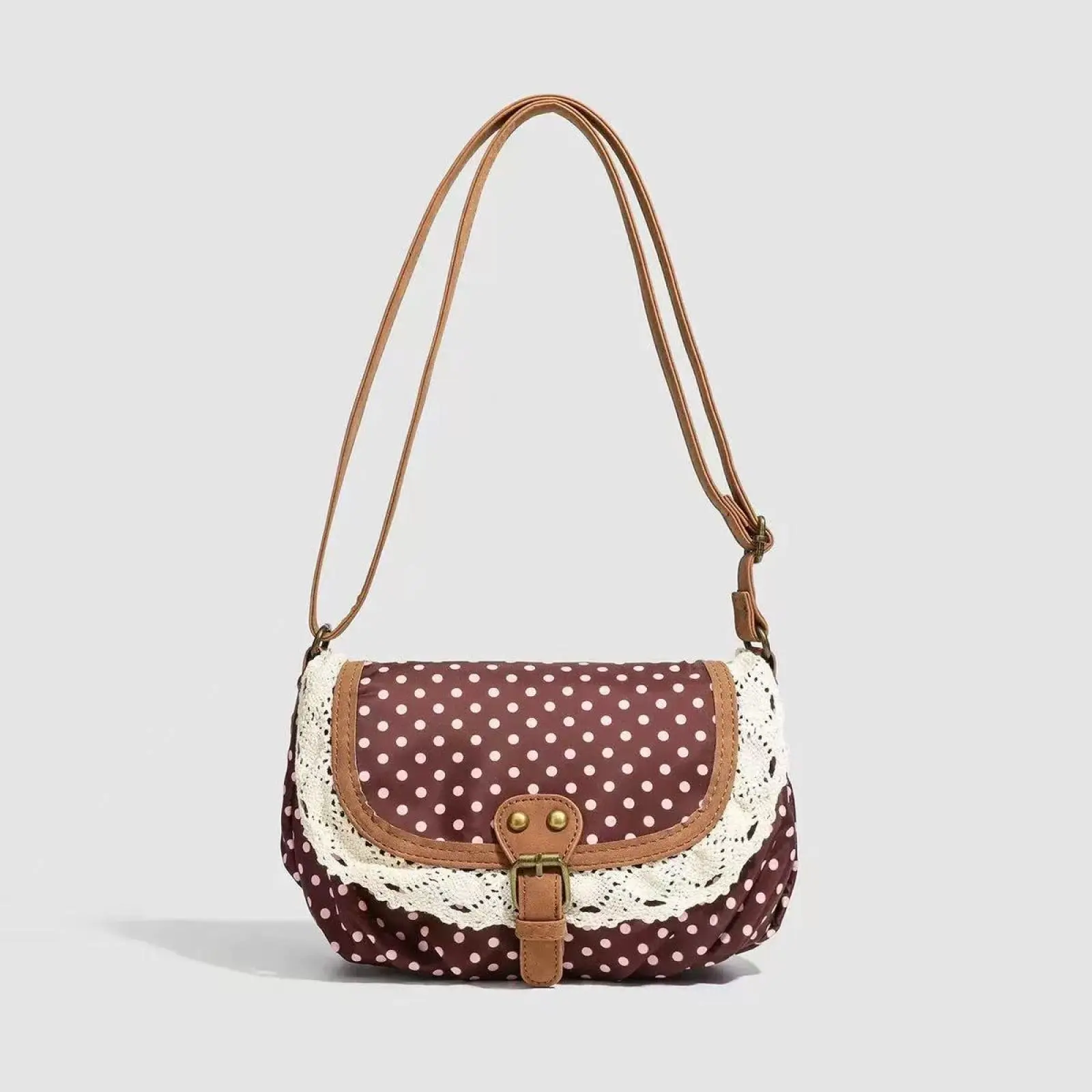Back To School Korean Style Polka Dot Niche Design Contrast Color Handbag for Women, Suitable for College Students , Shoulder Crossbody Bag, High-End Polka Dot Canvas Bag, Campus Bag