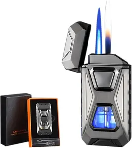 Christmas Gift Voice-Activated Dual Flame Lighter (Butane Not Included)  | USB Rechargeable Windproof Refillable with Visible Window