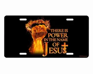 Jesus License Plate, 12" x 6" Aluminum Vanity Tag for US Vehicles, gift, Glow Fire Graphic, Gospel Church Car Plate, Bible Verse Decor