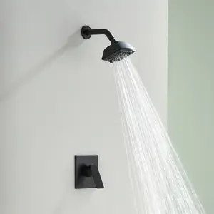 Square Shower Faucet Set Combo with 5 Inch 5-Spray Head, Matte Black, Brushed Nickel, Brushed Gold, 5-Function Touch-Clean, Hot & Cold Handle, U.S. Standard Connector