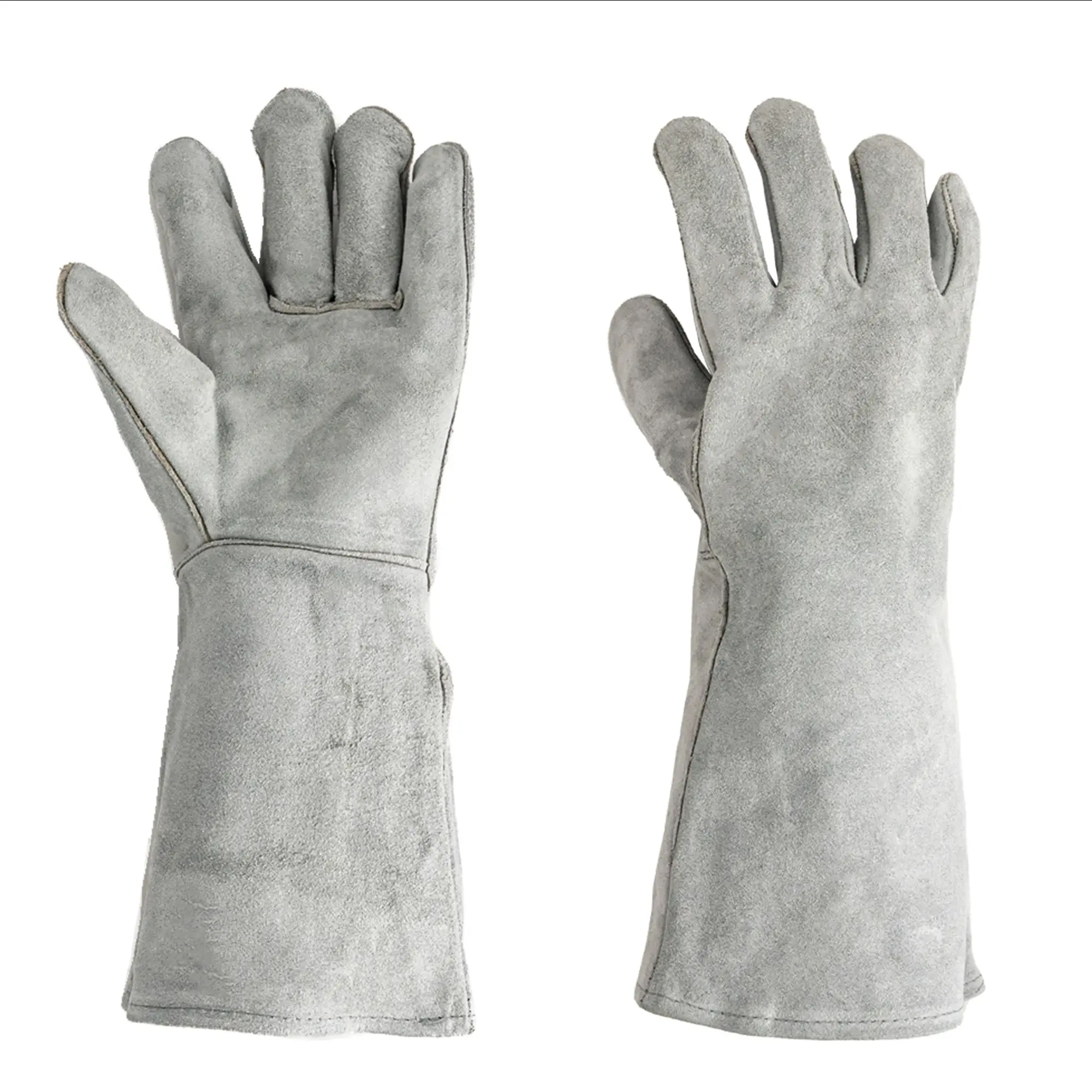 16" Leather Welding Gloves with Flame Resistant Sleeves, Heat Resistant Split Cowhide Work Gloves, Extra Long Protective Gloves for MIG TIG Stick Welding, BBQ, Fireplace, Gardening, Large, 1 Pair