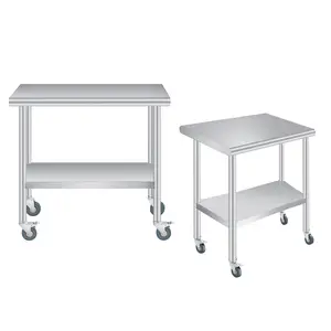 Garvee Upgraded Stainless Steel Commercial Prep Table, Heavy Duty, With Backsplash, Adjustable Undershelf, Rounded Corners, 4 Lockable Caster Wheels, for Restaurant, Outdoor Kitchen, BBQ and Patio