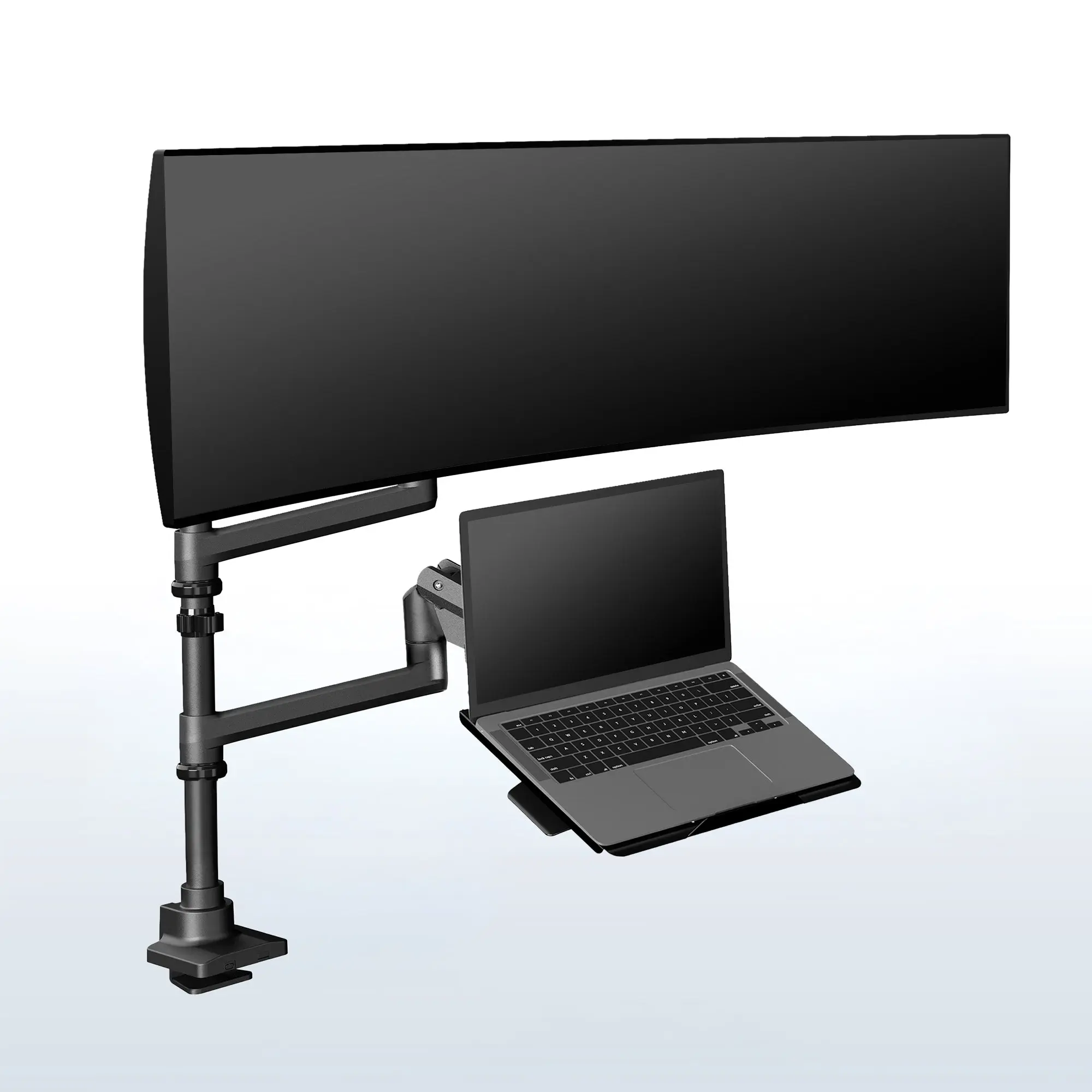 Pneumatic Arm Adjustable Laptop Stand - Extra Tall Office Desk Mount for Ultrawide Monitors Up to 49" and Laptops Up to 17", Monitor Riser
