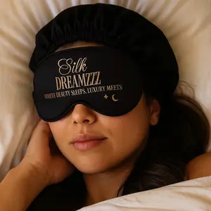 Silk Dreamzzz Luxury Satin Bonnet & Sleep Eye Mask Set Double Layer Edge Protecting Comfortable Night Sleep Cap for All Hair Types