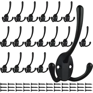 18 Pack Big Heavy Duty Three Prongs Coat Hooks Wall Mounted with 36 Screws Retro Double Utility Rustic Hooks for Thick Coat, Big Heavy Bag