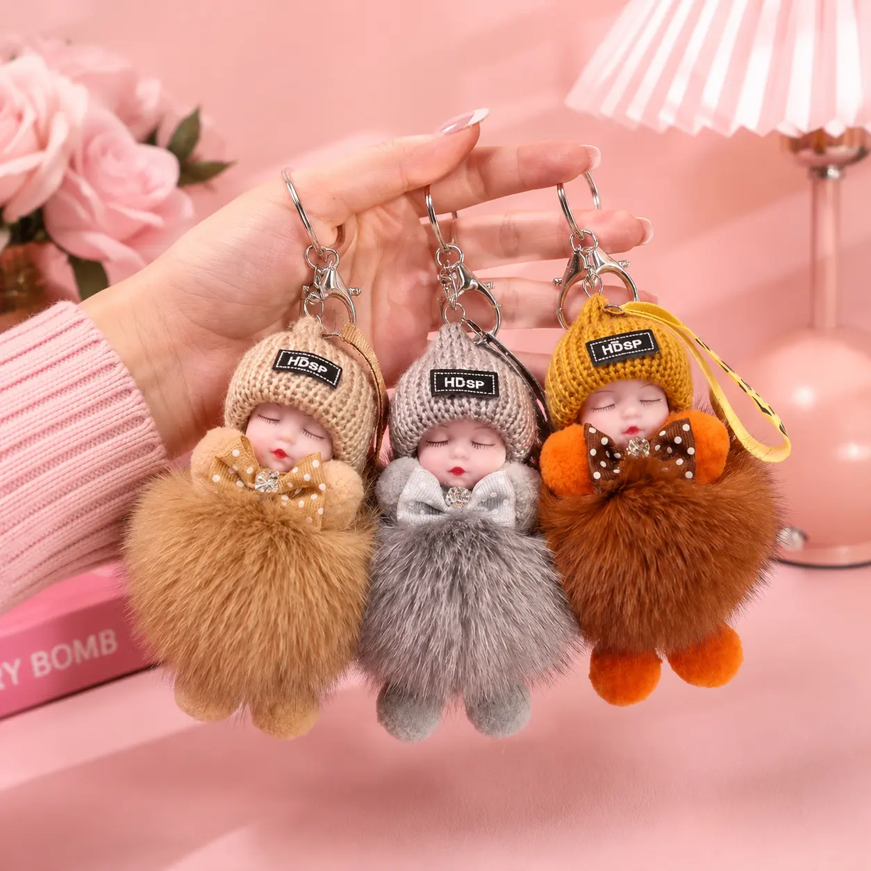 [Gaga shop] 20 Pcs Handmade Fluffy Plush Doll Keychains-Soft Knitted Hat Charms, Multi-Color Bag Accessories, Holiday Gift Fashion Key Rings, Mother's Day Gift, Plush Doll Gift for Birthday and Valentine's Day, Graduation Gift