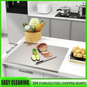 304 Stainless Steel Cutting Board Large Size 61x51cm Easy Cleaning Chopping Board for Kitchen Meat Fruits Vegetables Bread Baking Reversible Double Surface various cooking task