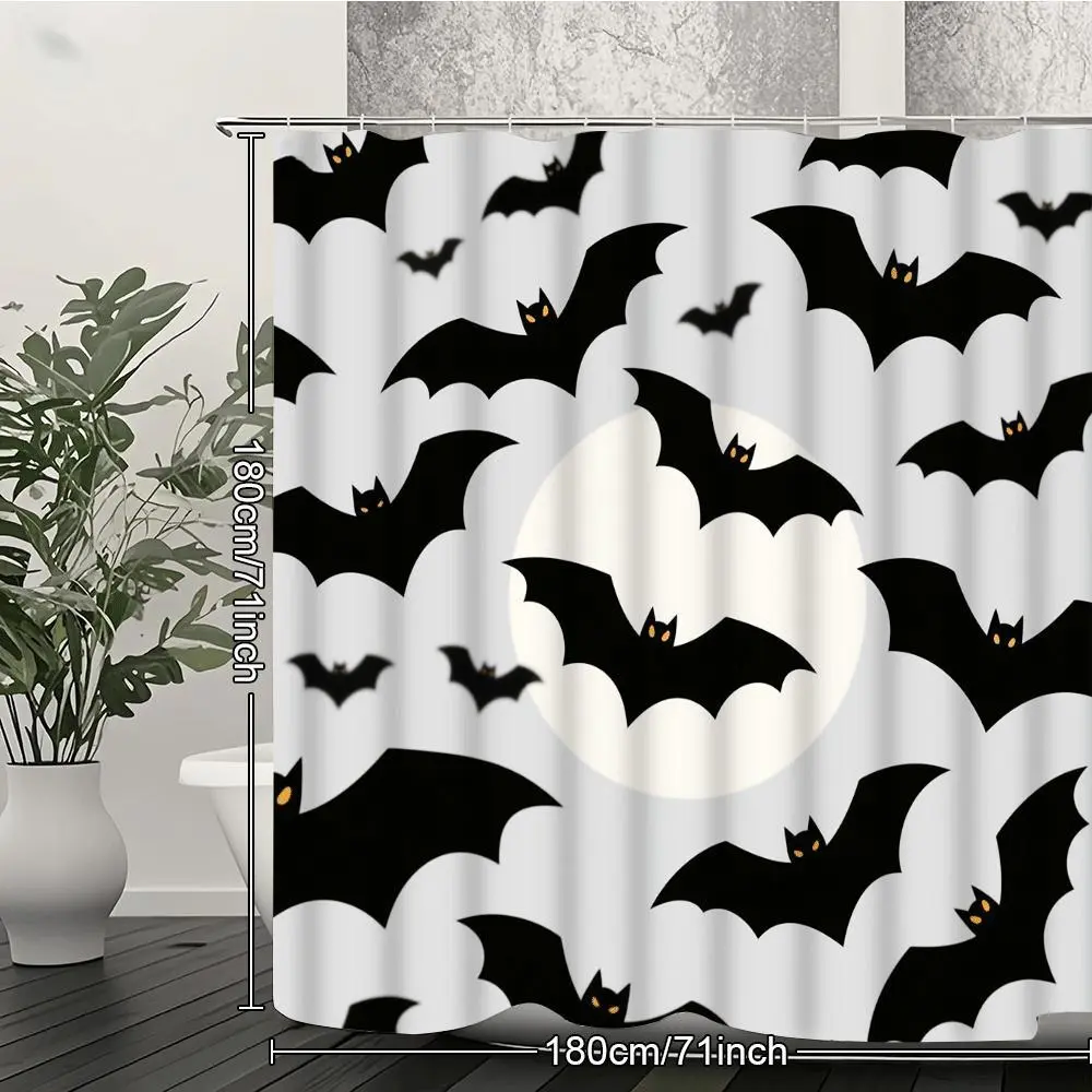 Bat Pattern Shower Curtain, 1 Count Modern Bathroom Curtain with 12pcs Hooks, Bathroom Decor Supplies for Home Hotel Salon Dormitory