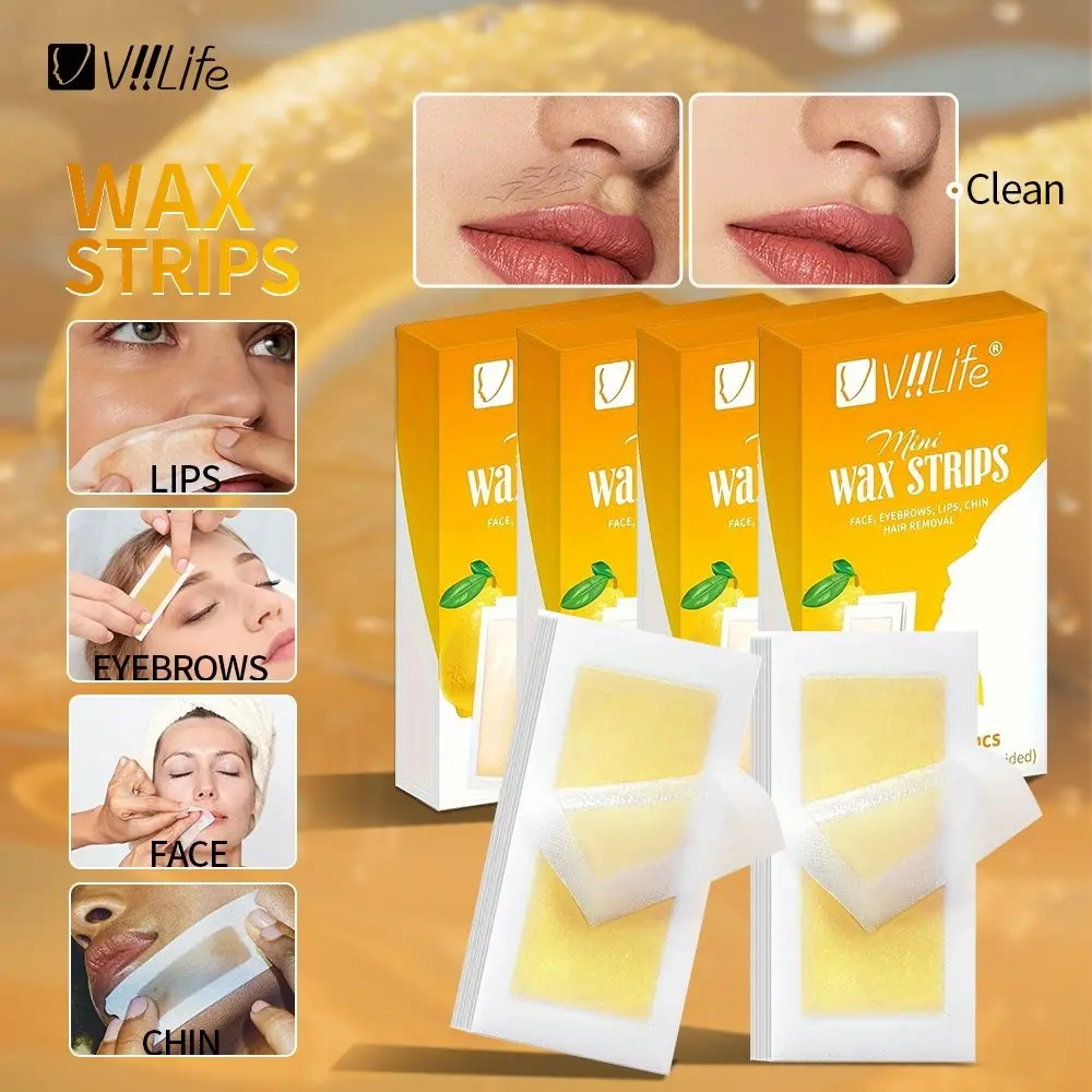 Lemon Box Depilatory Wax Strips, Facial Hair Removal for Eyebrows, Lips, Beard, Cheeks, Portable, Pain-Free, Quick, Gentle, Non-Irritating