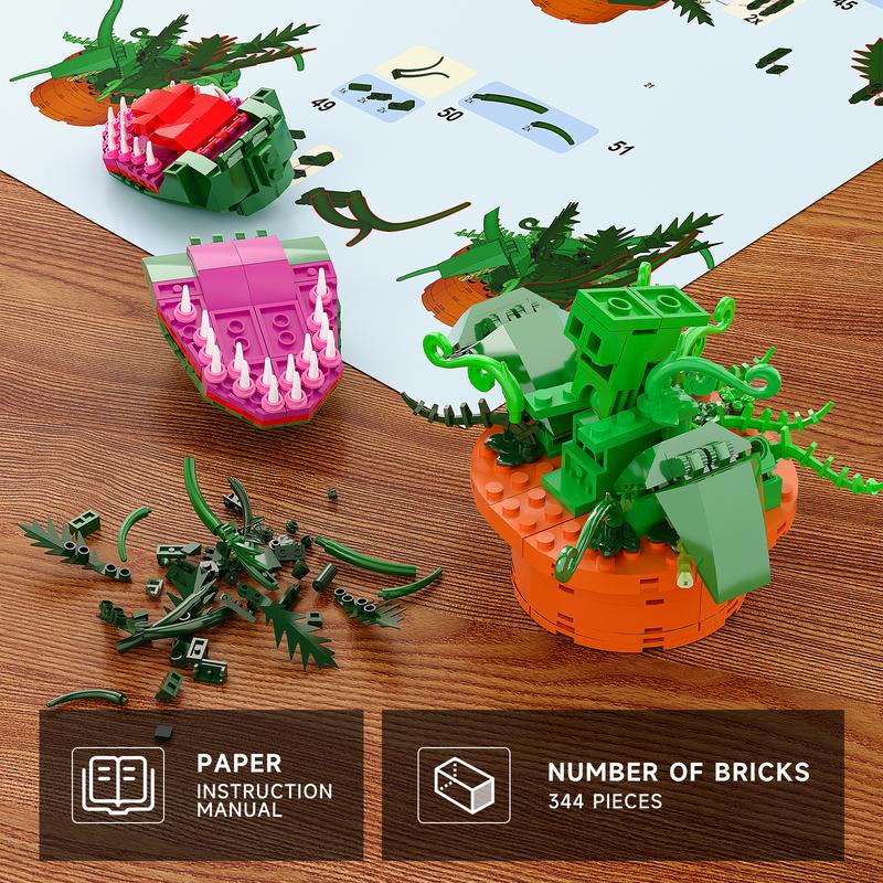 TENHORSES Audrey II Piranha Plant Building Blocks Kit 342 Pieces Compatible with Lego Sets Little Shop of Horrors Openable Mouth DIY Model for Kids Over 8 Years Old Halloween Gift