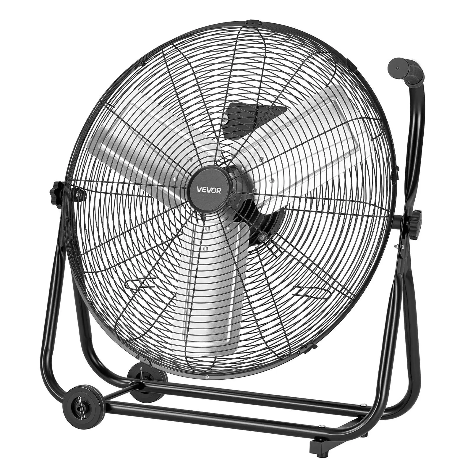 【Summerfinds】VEVOR 24-Inch Industrial Floor-Standing Pedestal Fan, High Velocity 7500 CFM, Heavy Duty Aluminum Blades, 3-Speed Adjustable Multi-Setting Variable-Speed, 360-Degree Tilt, Ideal for Garage, Warehouse, Black, Adjustable Speeds Fan, 3-Spe