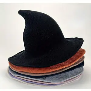 NewHalloween Witch Hat, Lightweight Wizard Hat, Stylish Pointed Knitted Hat, Cosplay Accessories