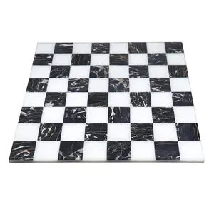 15'' Borderless Marble Stone Luxury Chess Board -  Black and White stone