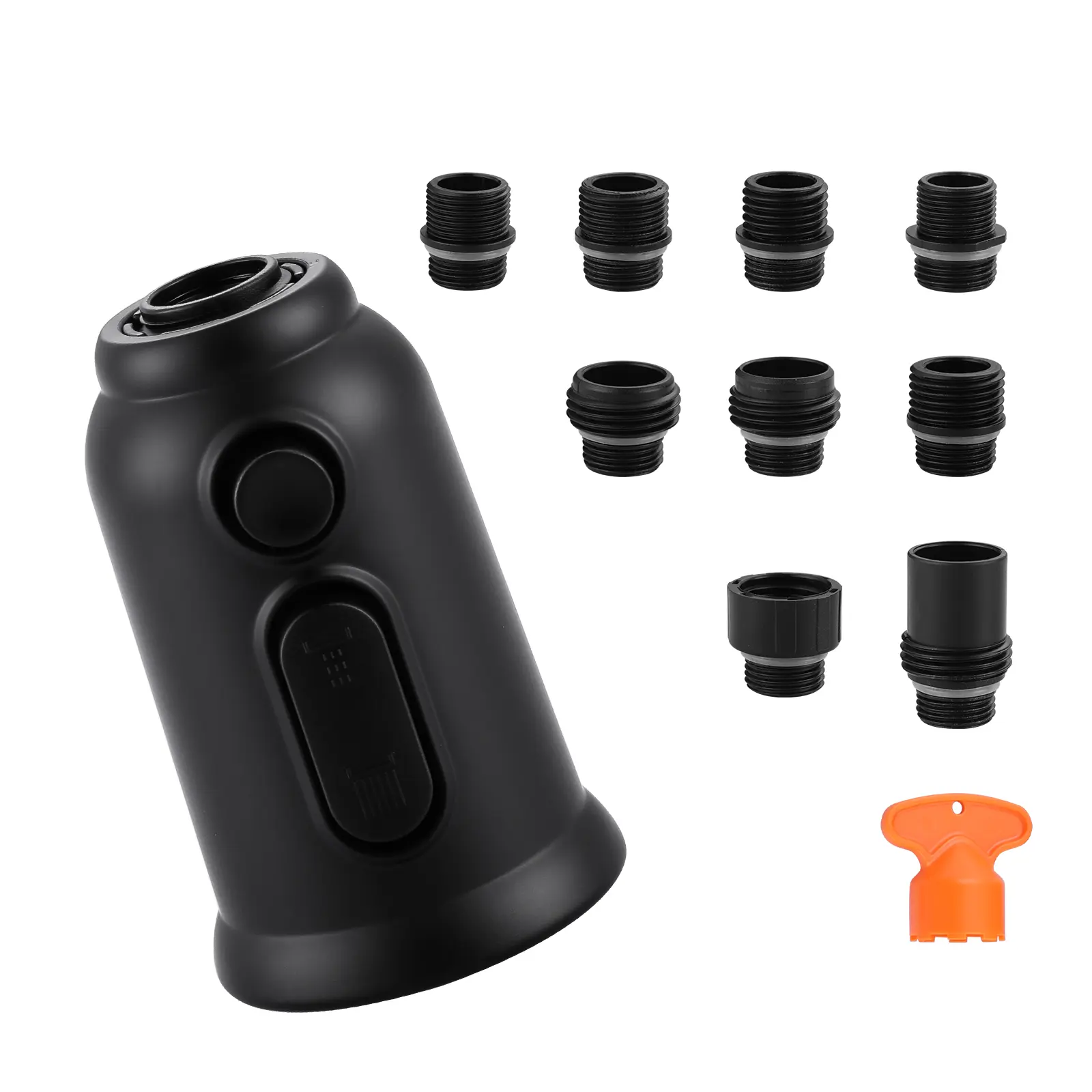 WOWOW Black 3-Function Anti-Rust Pull-Down Kitchen Faucet Spray Head Replacement, Easy-to-Install Faucet Attachment with 9-Adapter Kit for Kitchen Sink Taps