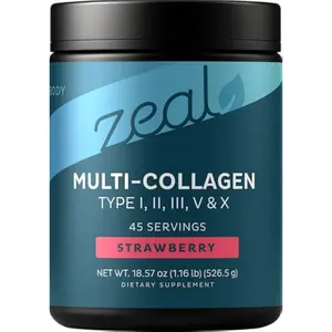 Premium Multi Collagen Peptides Powder (1, 2, 3, 5 & 10) with Protein. Vitamin C, Biotin, Hyaluronic Acid, for Hair Skin and Nails - Marine, Bovine, Chicken & Eggshell (Strawberry, 45 Servings)
