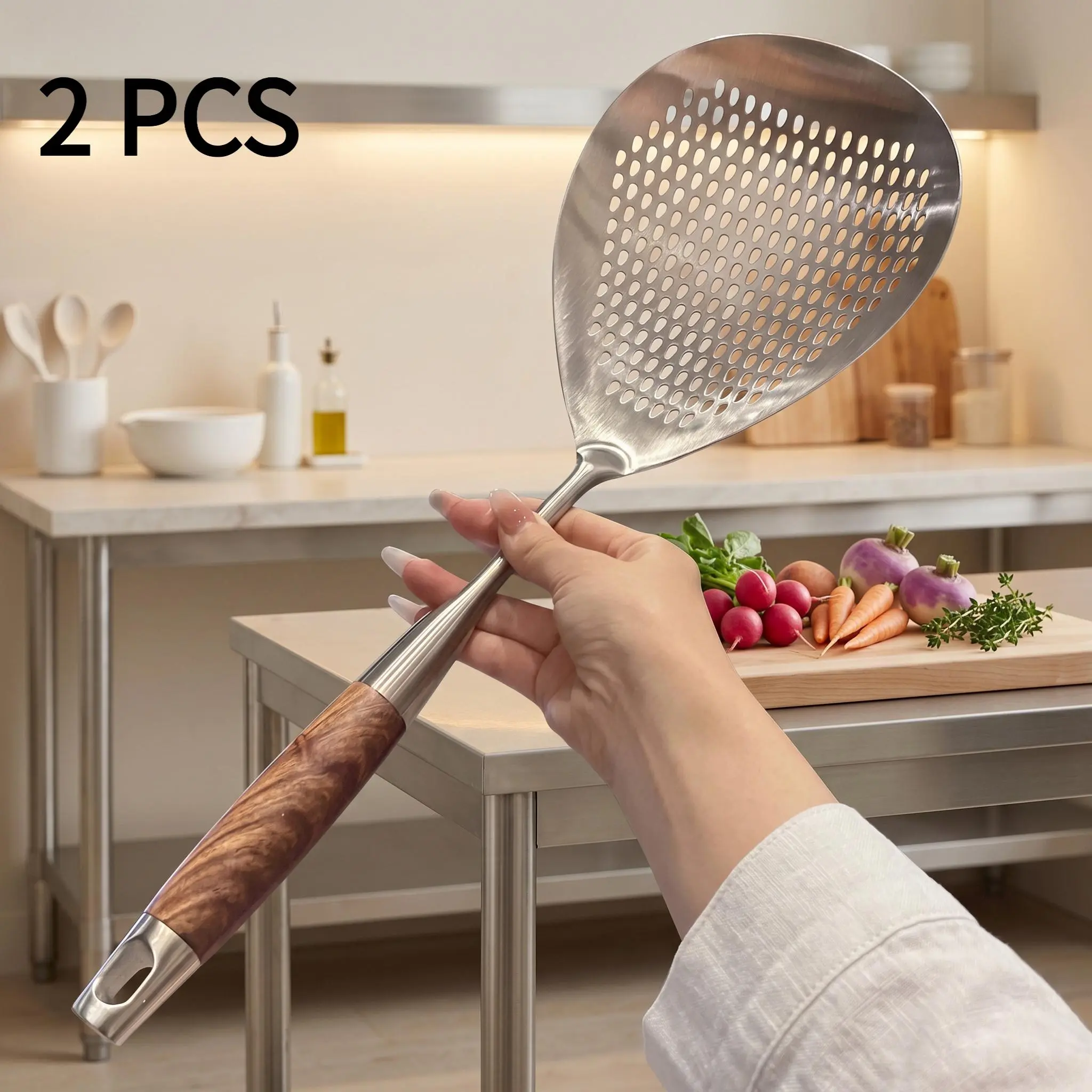 2PCS Stainless Steel Colander - 2026 Upgraded Ultra-Fine Filter Mesh with Handle, Oil Filter Spoon, Kitchen Accessories for Drain Sieves and Colanders, Fine Mesh Strainers