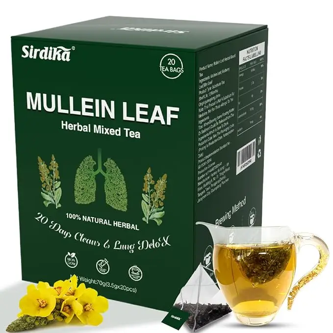 Mullein Tea Bags - Lung Clearing, Herbal Tea, Caffeine Free, 20 Bags Natural Blend of Herbal Ingredients Fathersdaygift