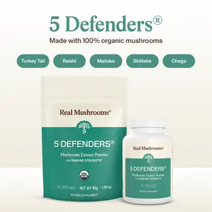 Real Mushrooms 5 Defenders Powder | Organic Reishi, Turkey Tail, Shiitake, Maitake, Chaga Blend | 1000mg Per Serving | Lab Verified | USDA Certified | Vegan Gluten Free | 45g or 100g Pouch