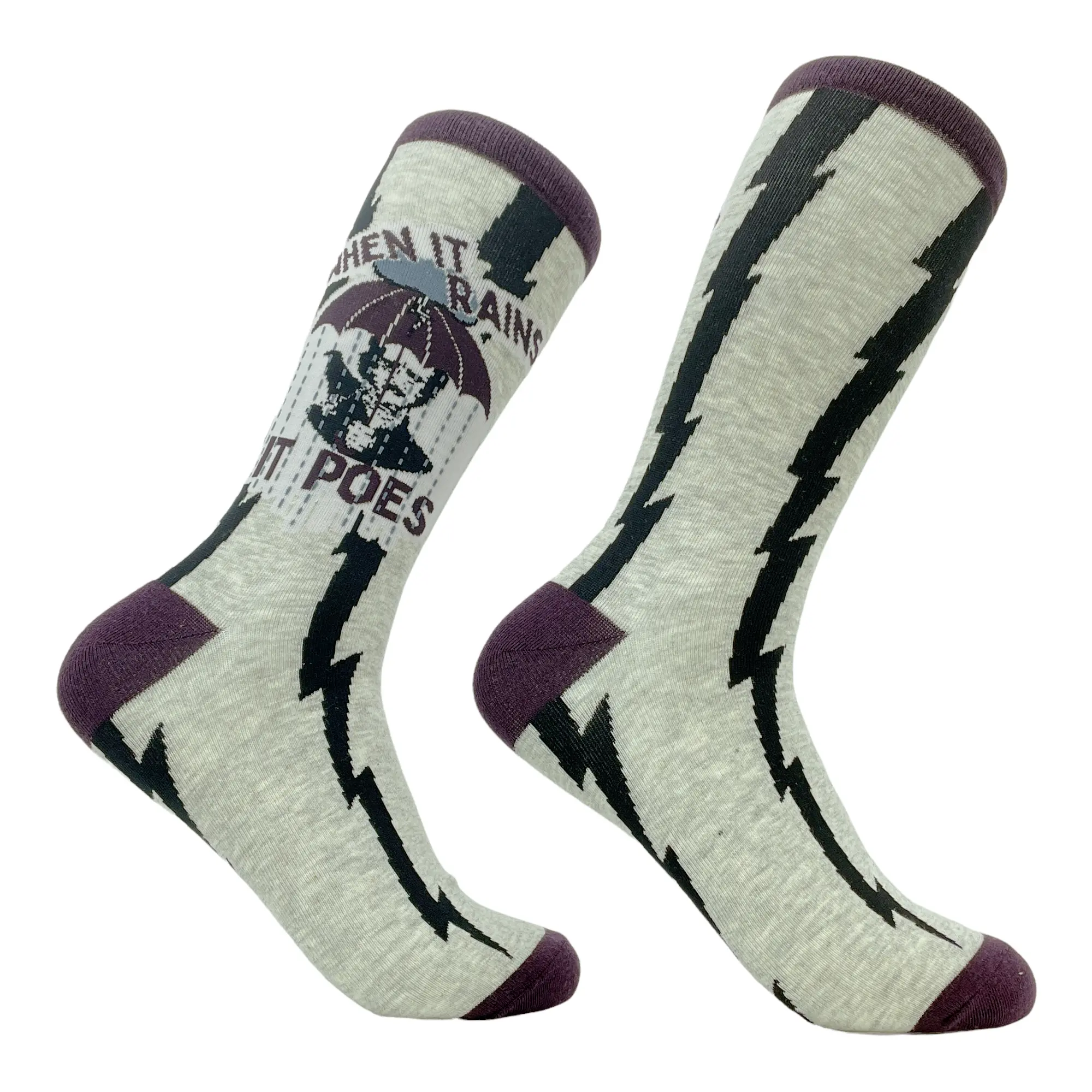 Women's When It Rains It Poes Socks Funny Author Poetry Quote The Raven Novelty Footwear Funny Graphic Socks Comfortable Fitted Spandex Cotton