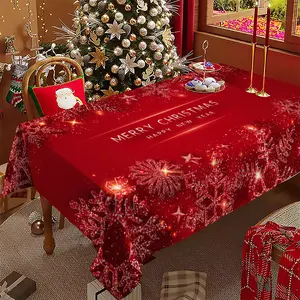 Happy Christmas Tablecloth, Sparkling Snowflake Pattern, Indoor and Outdoor Use, Home Kitchen Dining Decor, Holiday Party Decoration, Party Decoration Supplies