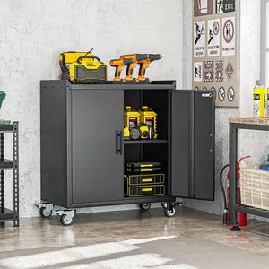 35.8" Rolling Tool Cabinet with Lock, Metal Garage Storage Cabinet with Wheels & Adjustable Shelves, Lockable File Cabinet for Home Office