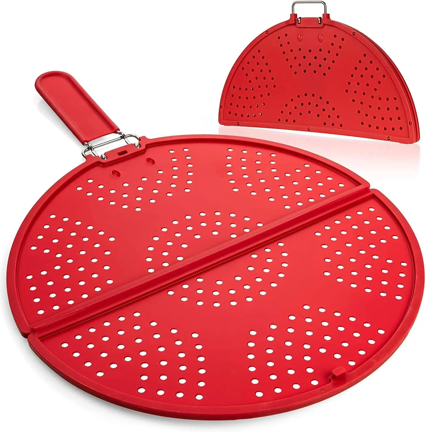 Foldable Silicone Grease Splatter Screen with Folding Handle Multifunction Oil Splatter Guard Strainer for Frying Pan Skillet Bacon