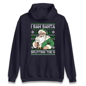Funny Santa Drinking Beer G Split Christmas Jumper, Adults Festive Hoodie