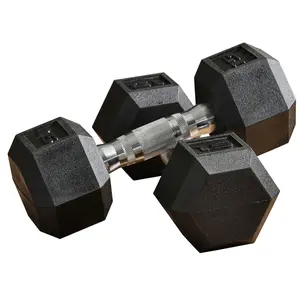 Rubber Hex Dumbbell Set 15lbs Pair for Home Gym Strength Training Black