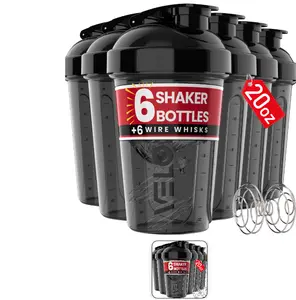 VELOMIX -6 PACK- 20 OZ Protein Shaker Bottles for Protein Mixes Shaker Cups for Protein Shakes Small Shaker Bottle Pack Shaker Cup Shakers for protein Shakes (20 OZ - 6 PACK BLACK)
