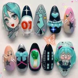 Kawaii 3D Character Press On Nails | Pastel Rainbow Fruit Handmade Nail Set | Cute Reusable Fake Nails for Beaches, Summer, Holiday, Vacation, Birthday