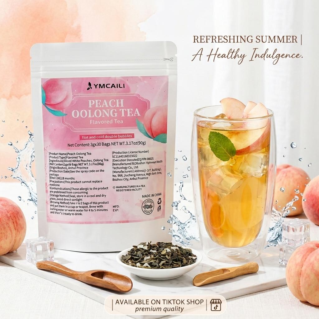 White Peach Oolong Tea Bags, 30 Count (90g) | Real White Peach & Premium Oolong Blend, Hot & Cold Brew Friendly, Natural Fruity Flavor Sachets
