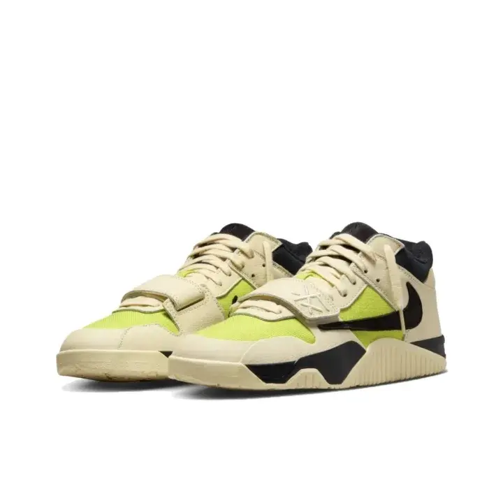 Brand-New Retro Mid-Top Patchwork Leather Sneakers, Luminous Green Thick Cushioned Outsole, Adjustable Strap-Up Design, Comfortable Shock-Absorbing Structure, With Original Matched Shoe Box (Sports Collectibles Accessory)