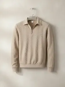 Men's Autumn Winter Cable Knit Quarter-Zip Sweater - Retro Polo Style with Textured Design, Half-Zip Collar for Casual & Smart-Casual Looks, Soft Fabric Ideal for Layering, Trending Men's Fashion Essential, Knitwear