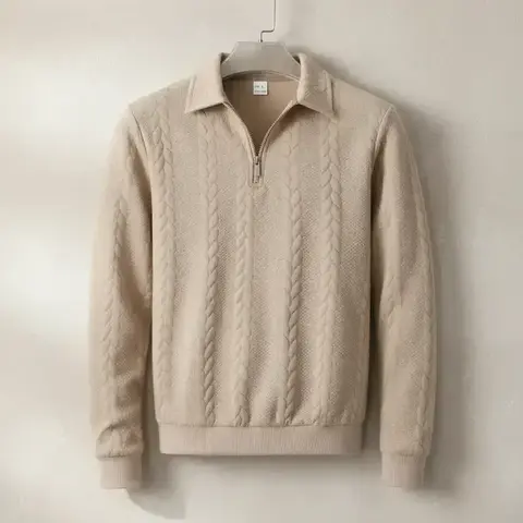 【Black Friday】Men's Spring and Fall Long-Sleeve Quarter-Zip Knit Sweater, Vintage-Inspired Polo-Collar Top with Versatile Textured Knit Design for Daily Casual Wear and Business-Casual Occasions, Knitwear