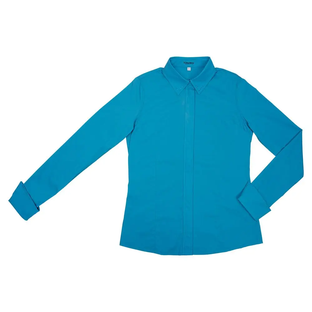 Schneiders Women's Long Sleeve Performance Equestrian Show Shirt - Fitted Tailored Silhouette, Breathable Cotton, Flexible Stretch, Western Shirts, Hidden Zipper, French Cuffs, All Seasons Barn Prep Essential, Long Sleeve Shirt, Clean Silhouette